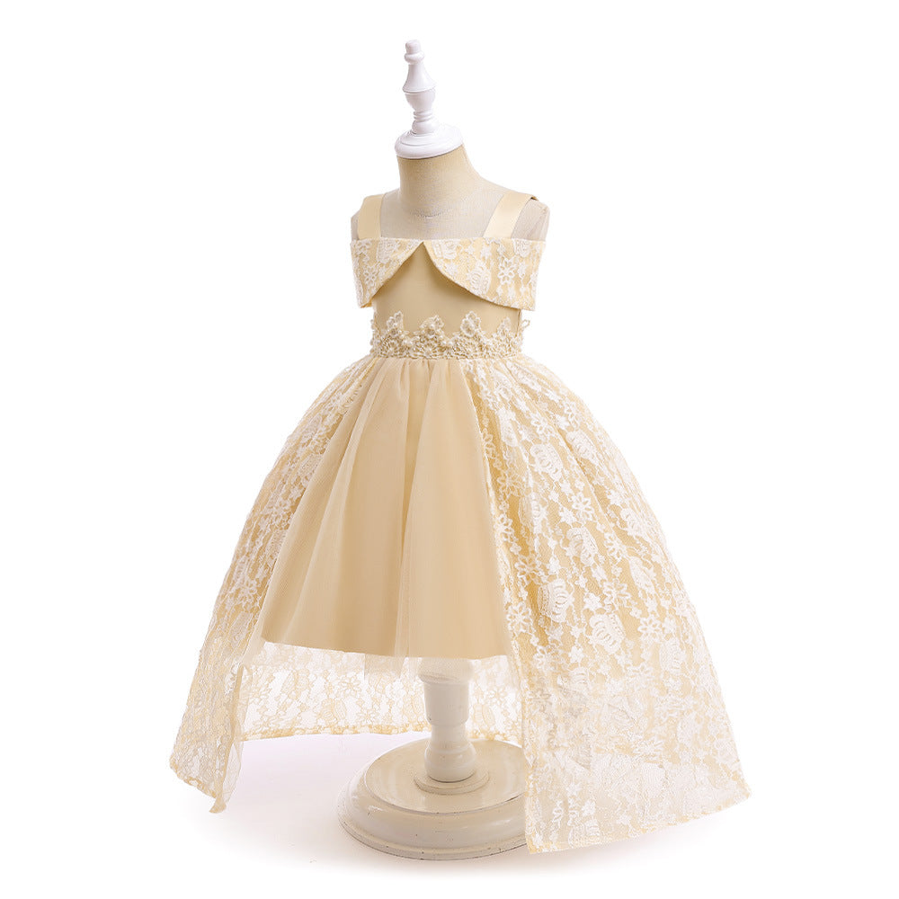 Off Shoulder Lace & Sequin A-Line Girl's High-Low Dress Tea Length