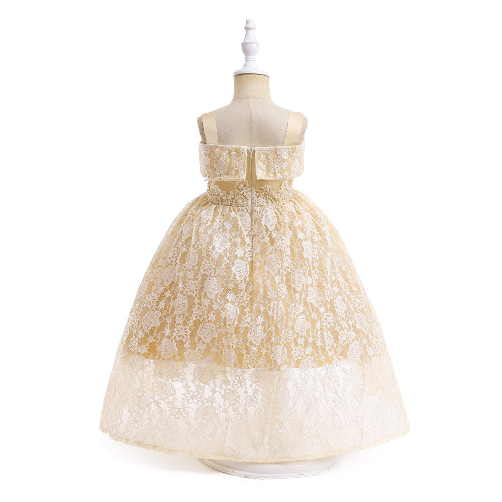 Off Shoulder Lace & Sequin A-Line Girl's High-Low Dress Tea Length