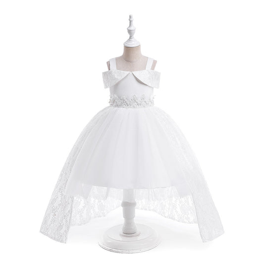 Off Shoulder Lace & Sequin A-Line Girl's High-Low Dress Tea Length