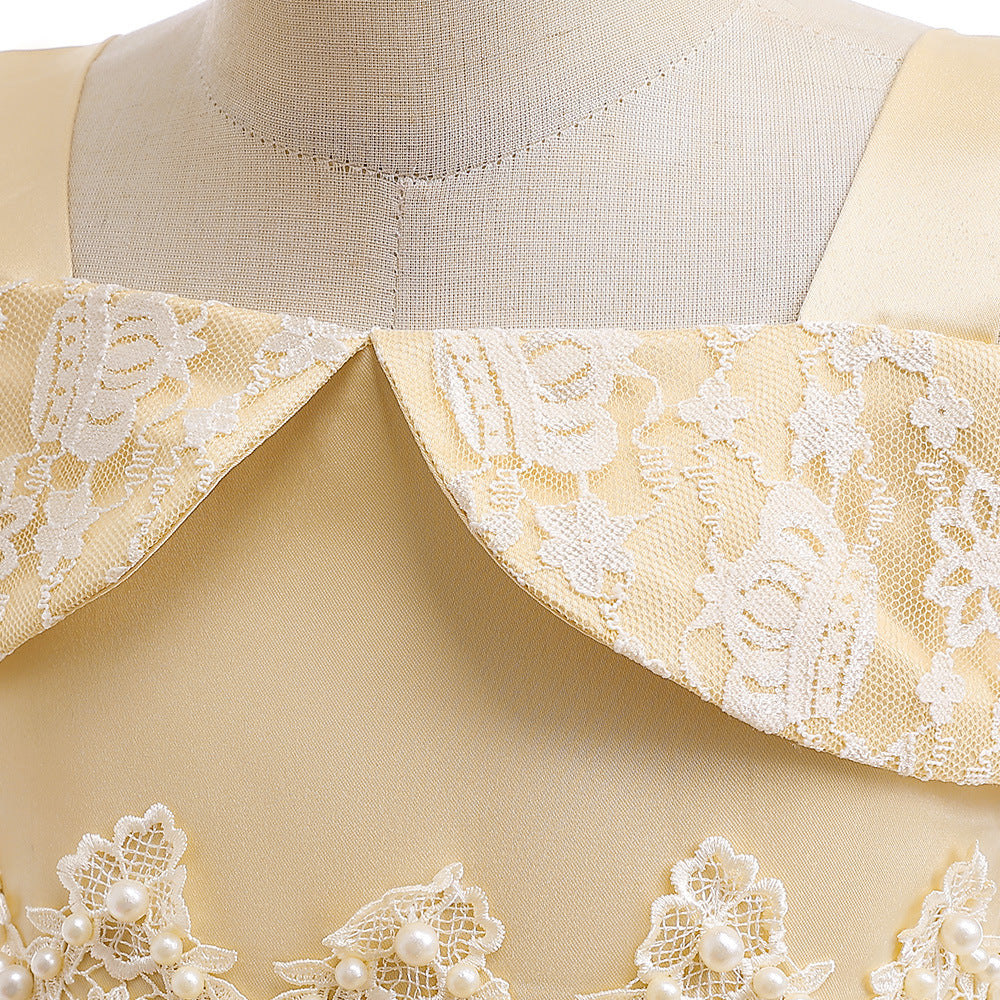 Off Shoulder Lace & Sequin A-Line Girl's High-Low Dress Tea Length