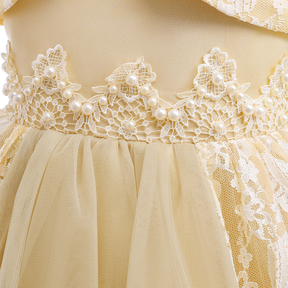 Off Shoulder Lace & Sequin A-Line Girl's High-Low Dress Tea Length