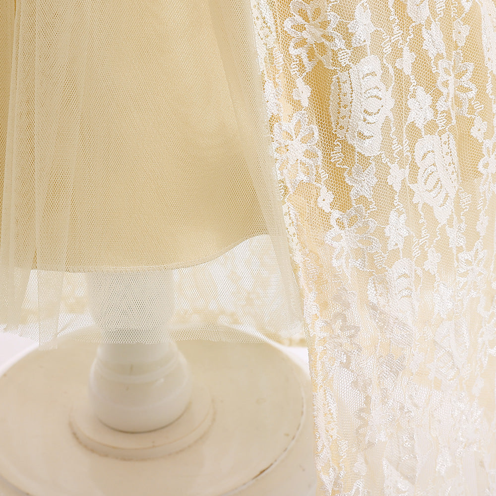 Off Shoulder Lace & Sequin A-Line Girl's High-Low Dress Tea Length