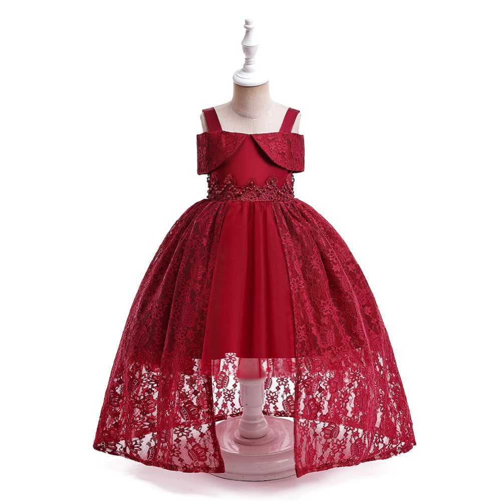 Off Shoulder Lace & Sequin A-Line Girl's High-Low Dress Tea Length