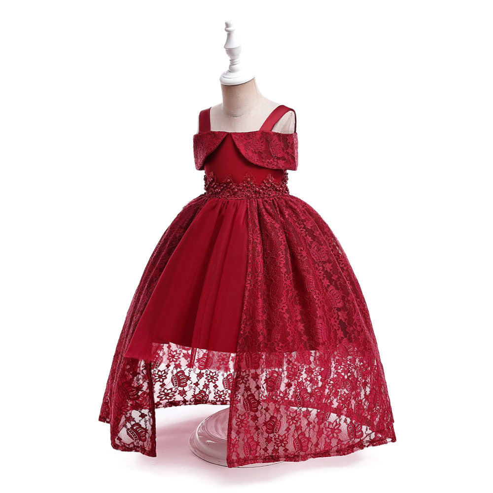Off Shoulder Lace & Sequin A-Line Girl's High-Low Dress Tea Length