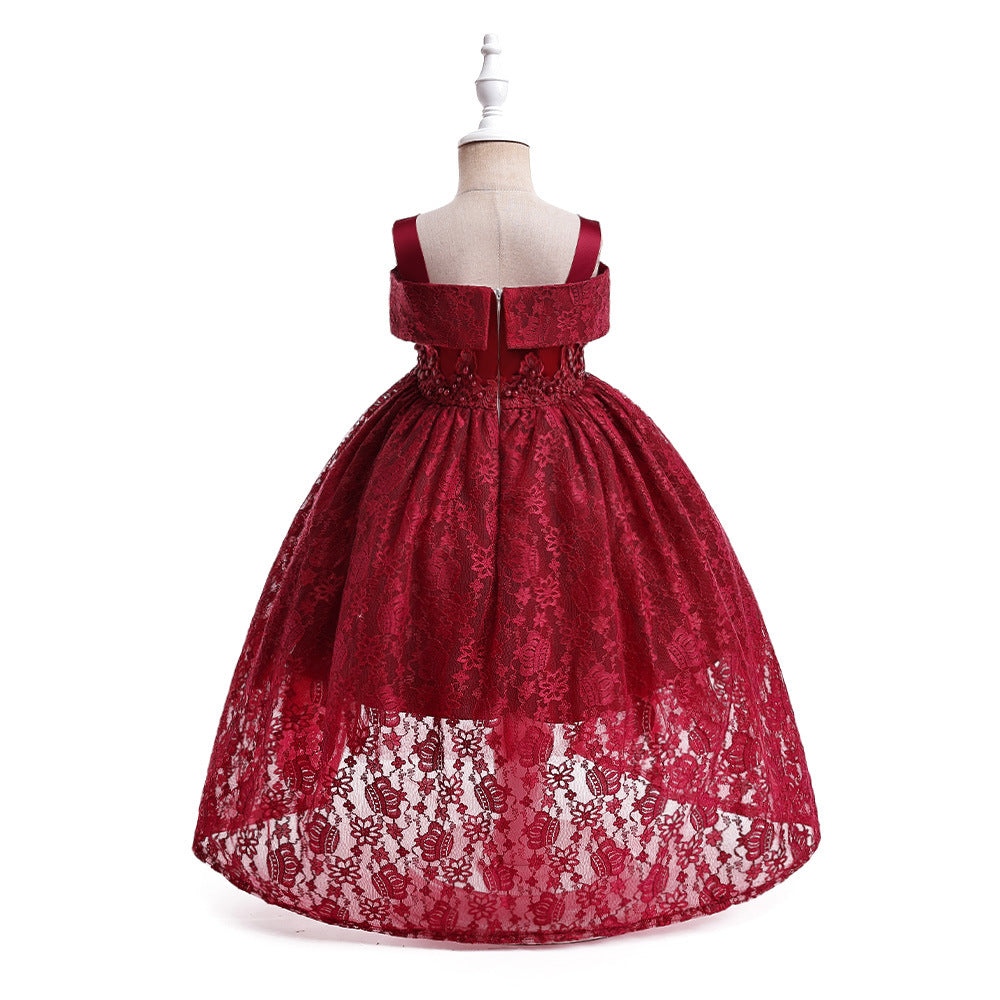 Off Shoulder Lace & Sequin A-Line Girl's High-Low Dress Tea Length