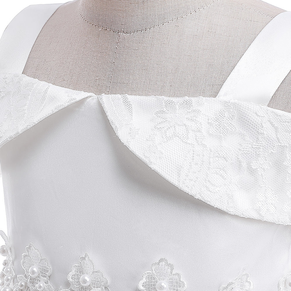 Off Shoulder Lace & Sequin A-Line Girl's High-Low Dress Tea Length