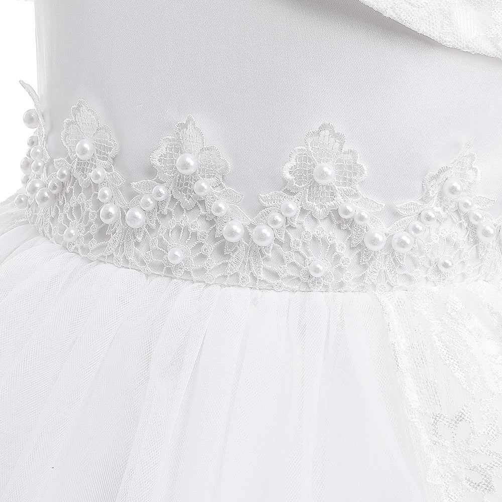 Off Shoulder Lace & Sequin A-Line Girl's High-Low Dress Tea Length