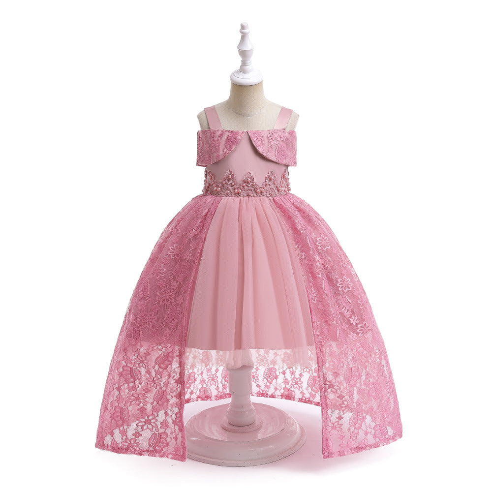 Off Shoulder Lace & Sequin A-Line Girl's High-Low Dress Tea Length
