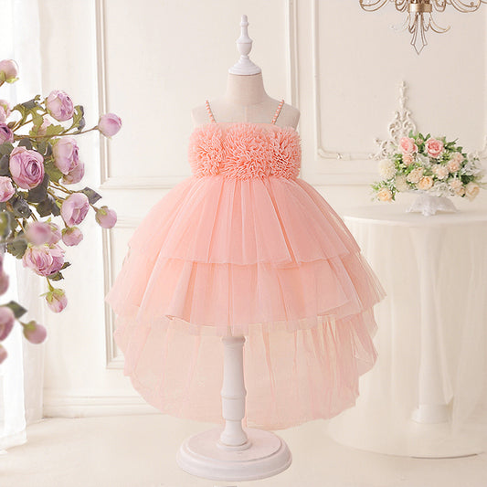 Light Pink Tiered Tulle High-Low Party Dress for Girls (Ages 3-10)