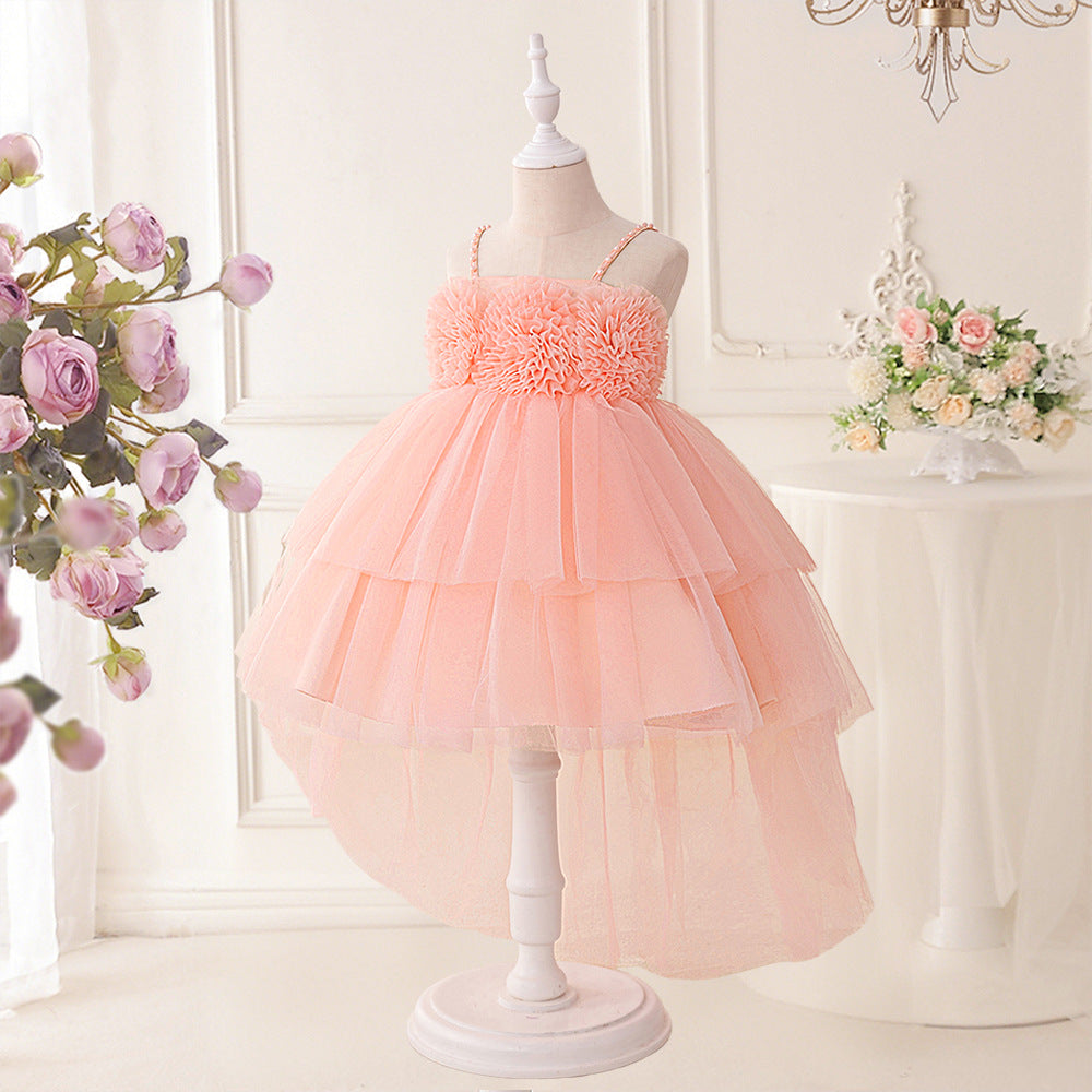 Light Pink Tiered Tulle High-Low Party Dress for Girls (Ages 3-10)