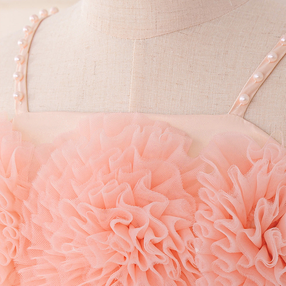 Light Pink Tiered Tulle High-Low Party Dress for Girls (Ages 3-10)