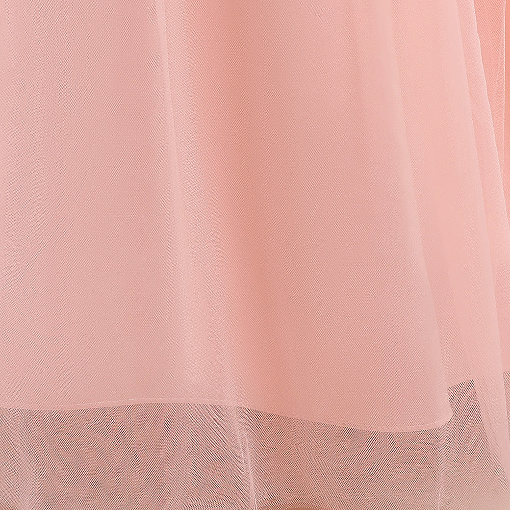 Light Pink Off-Shoulder A-Line Satin Tulle Ruffle Maxi Dress for Girls | Party, Wedding & Photoshoot