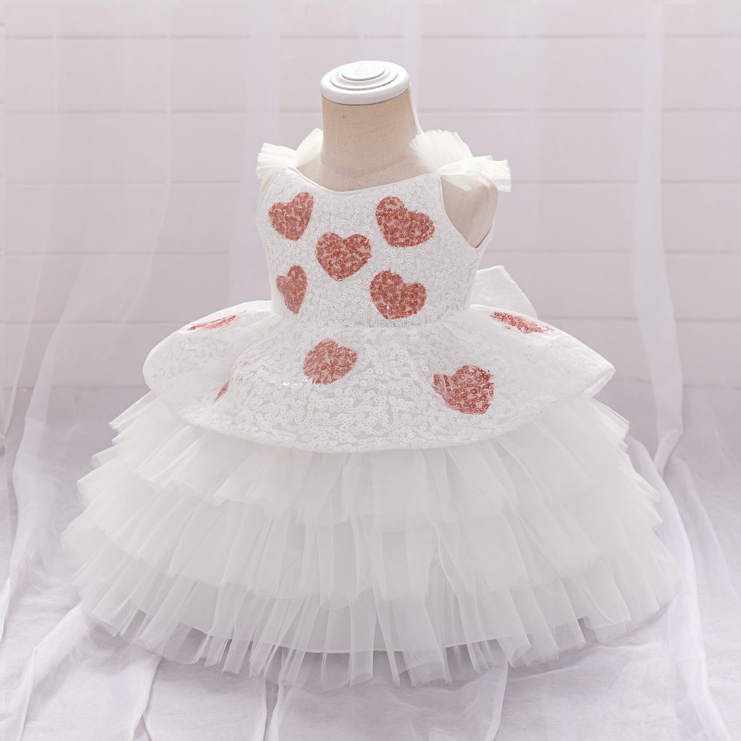 Frocklet Off-Shoulder Puffy Ball Gown Dress for Toddlers – White Sequin Tea-Length Party Dress 2