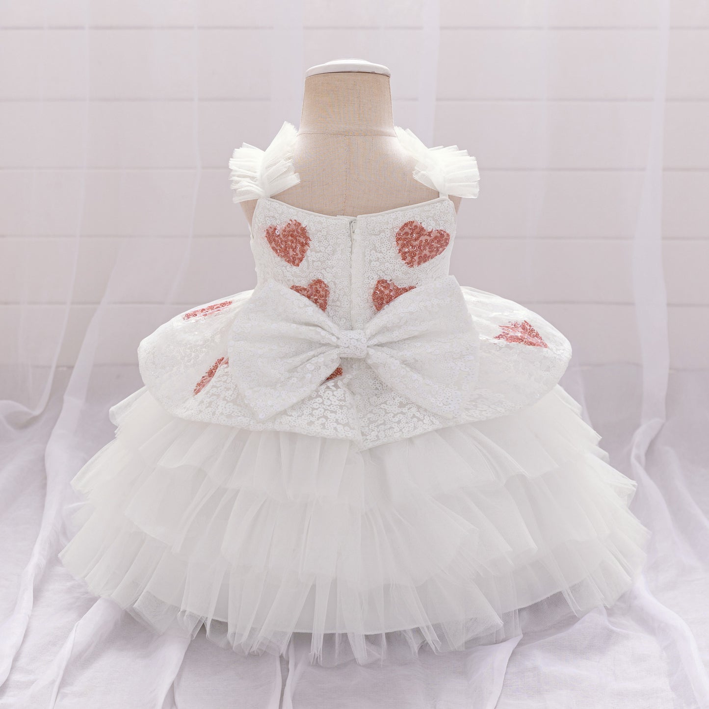 Frocklet Off-Shoulder Puffy Ball Gown Dress for Toddlers – White Sequin Tea-Length Party Dress 3