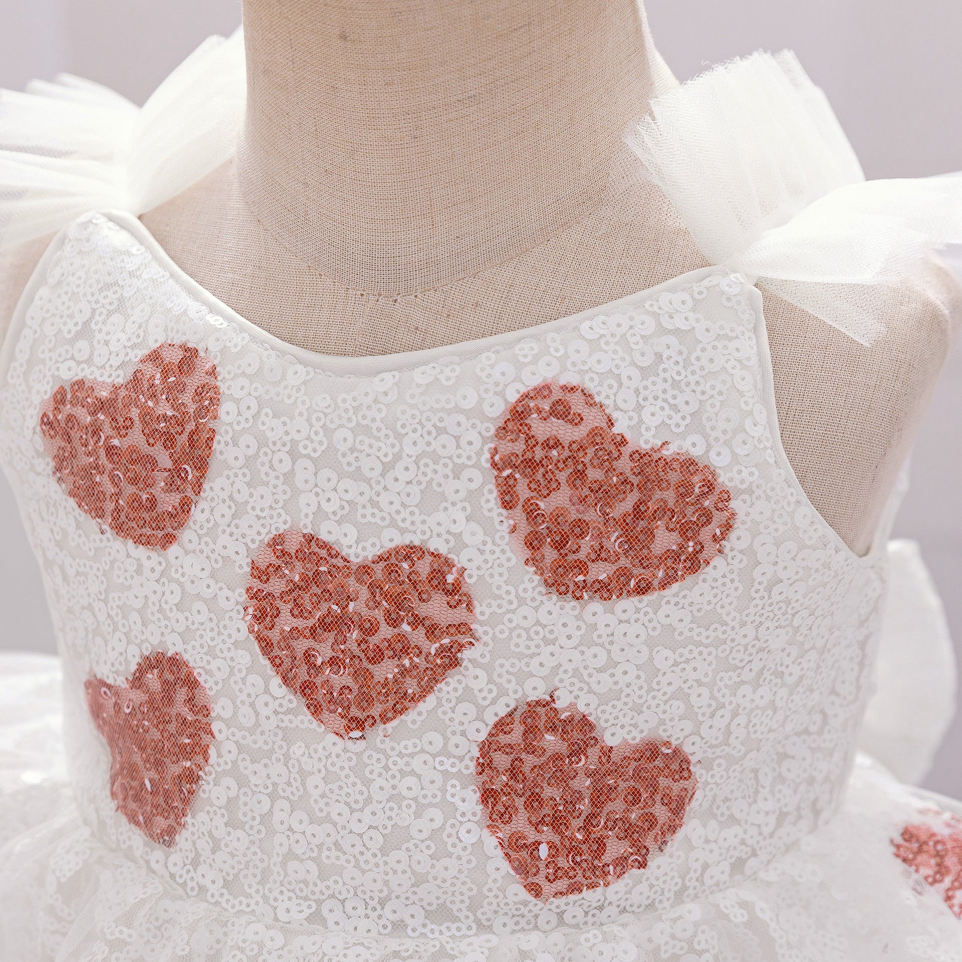 Frocklet Off-Shoulder Puffy Ball Gown Dress for Toddlers – White Sequin Tea-Length Party Dress 5