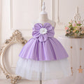 Cute Off Shoulder Satin Tiered A-line Purple Dress for Girls