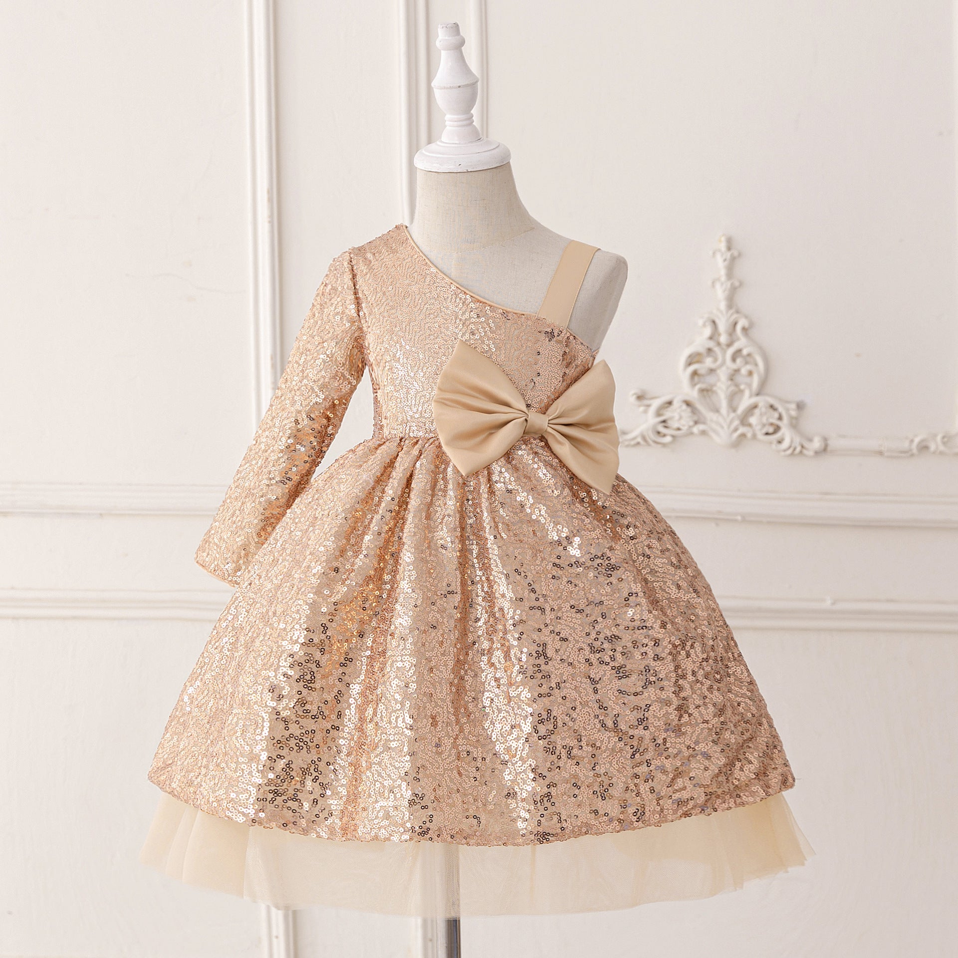 Cute Off Shoulder Sequin A-Line Dress for Girls | Party & Formal Occasion