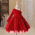 Cute Off Shoulder Sequin A-Line Tea Length Dress for Girls