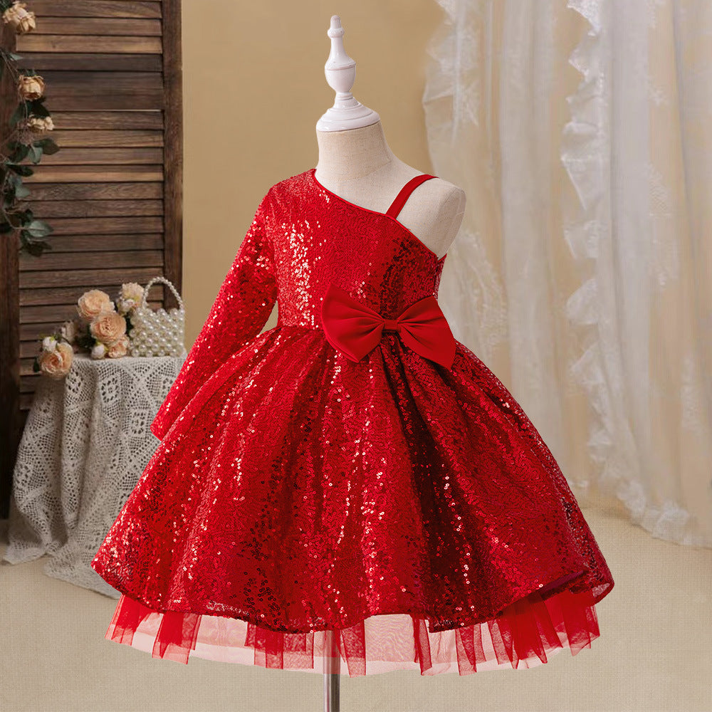 Cute Off Shoulder Sequin A-Line Dress for Girls | Party & Formal Occasion