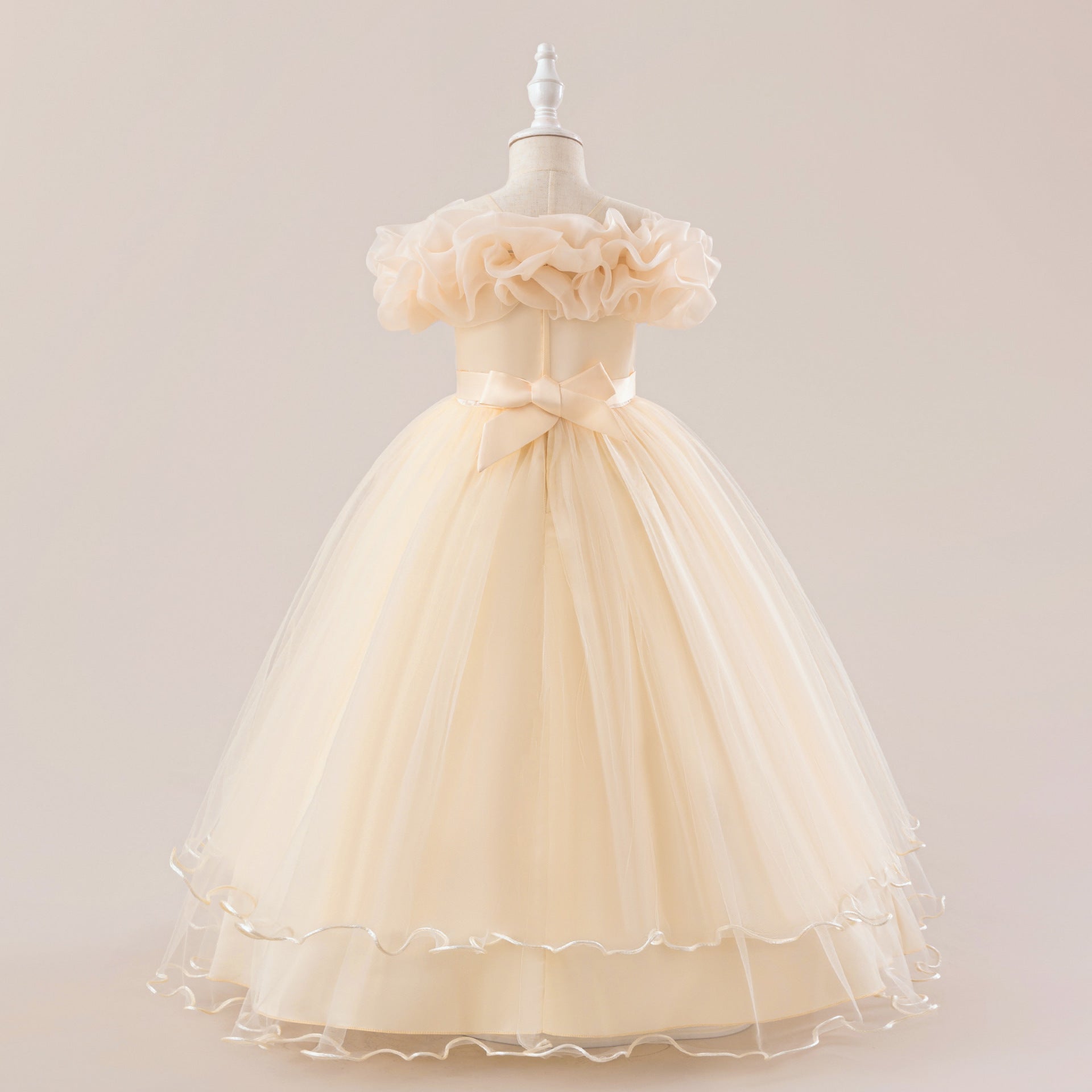 Off Shoulder A-line Tulle Princess Dress for Girls | Maxi Flower Girl Gown