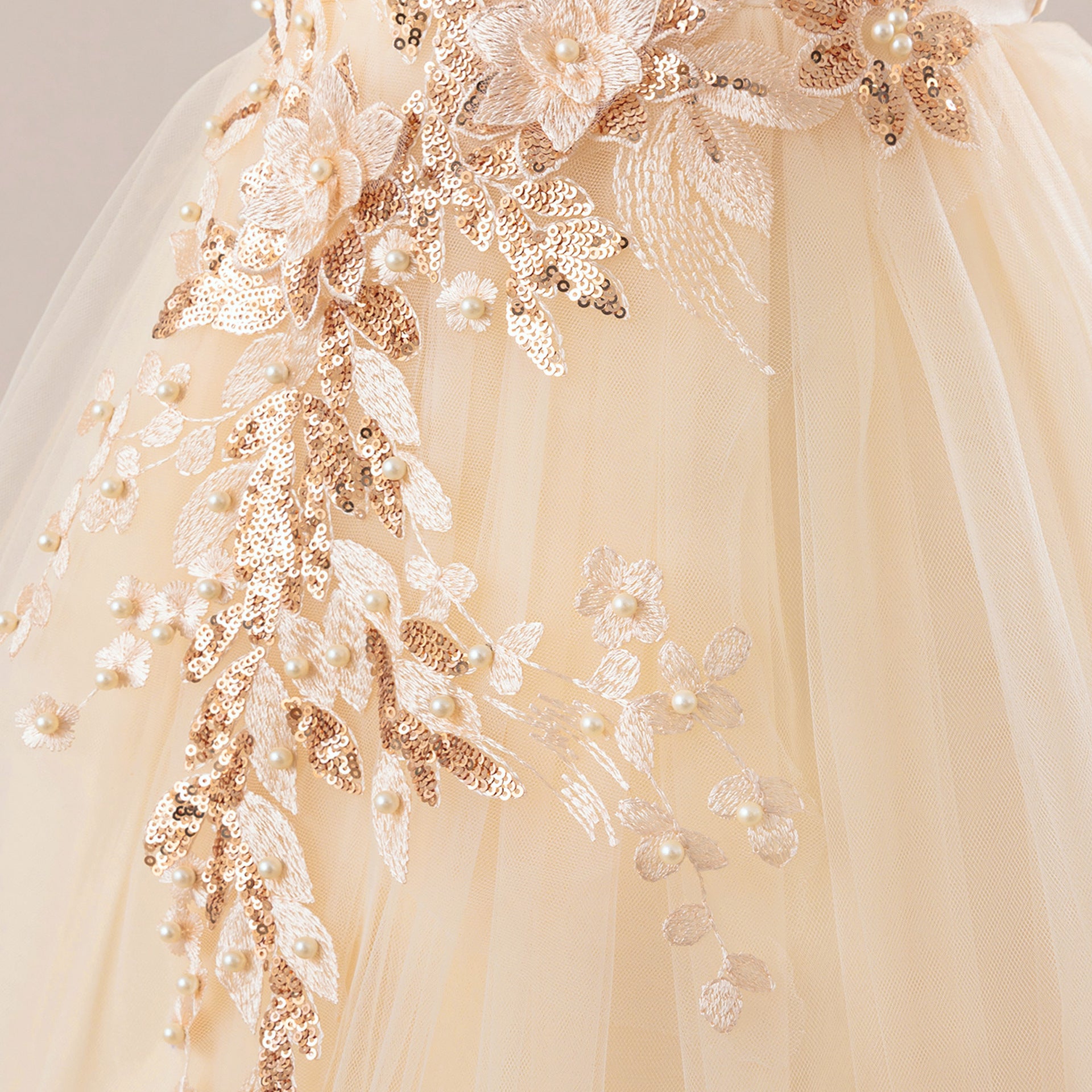 Off Shoulder A-line Tulle Princess Dress for Girls | Maxi Flower Girl Gown