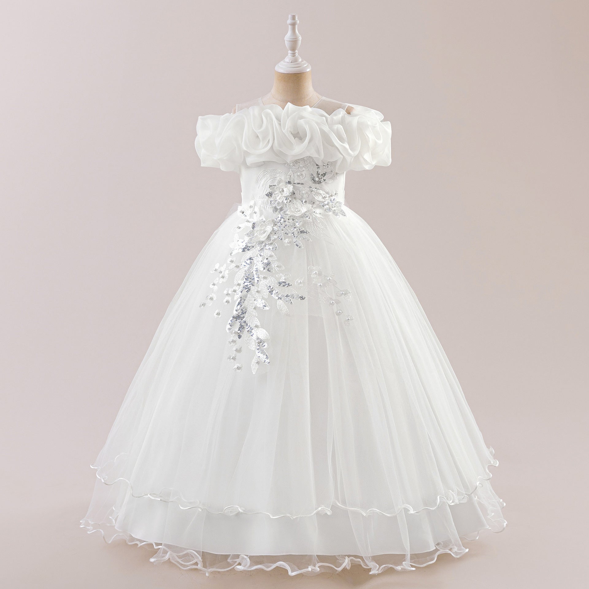 Frocklet Off Shoulder A-line Tulle Princess Dress for Girls | Maxi Flower Girl Gown 17