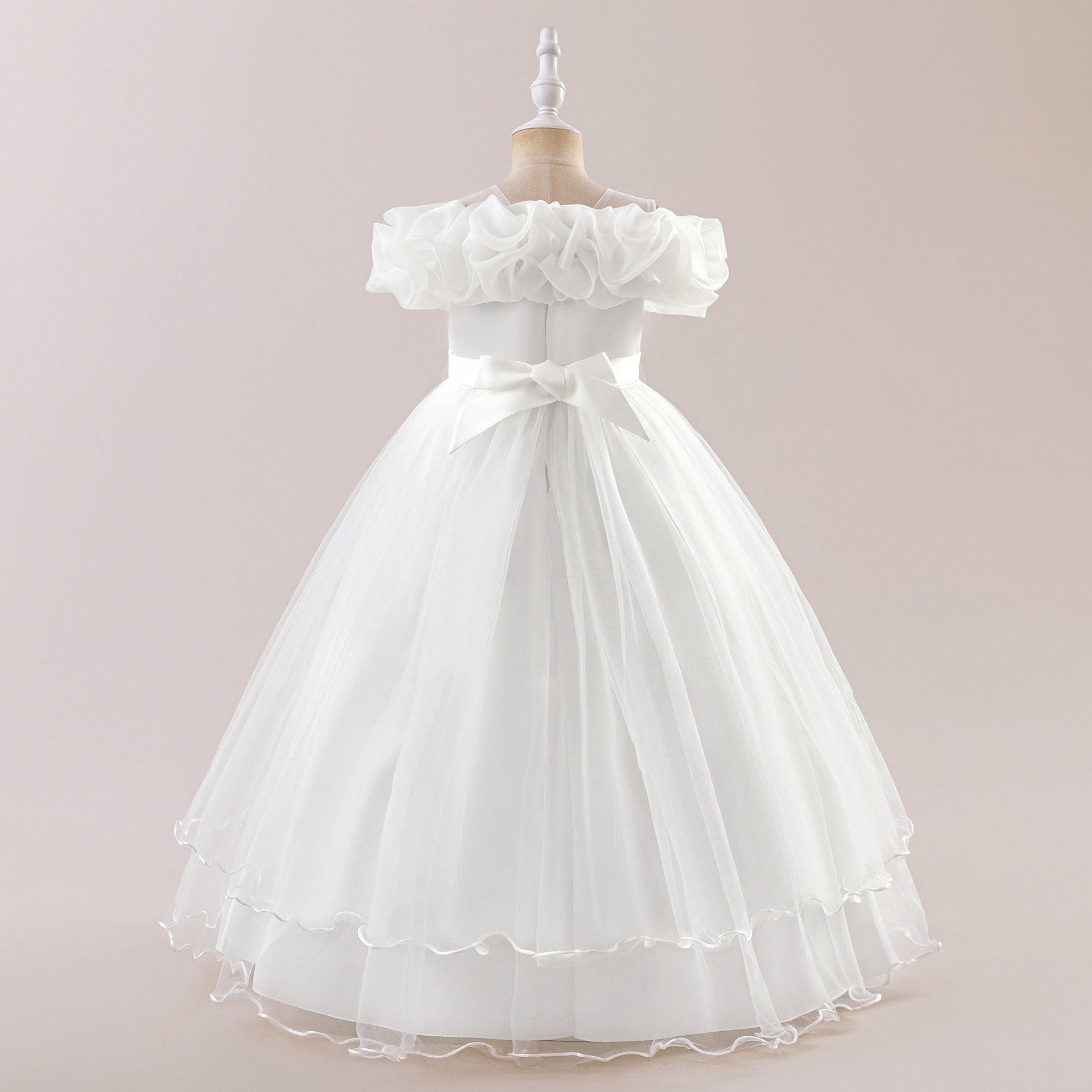 Off Shoulder A-line Tulle Princess Dress for Girls | Maxi Flower Girl Gown