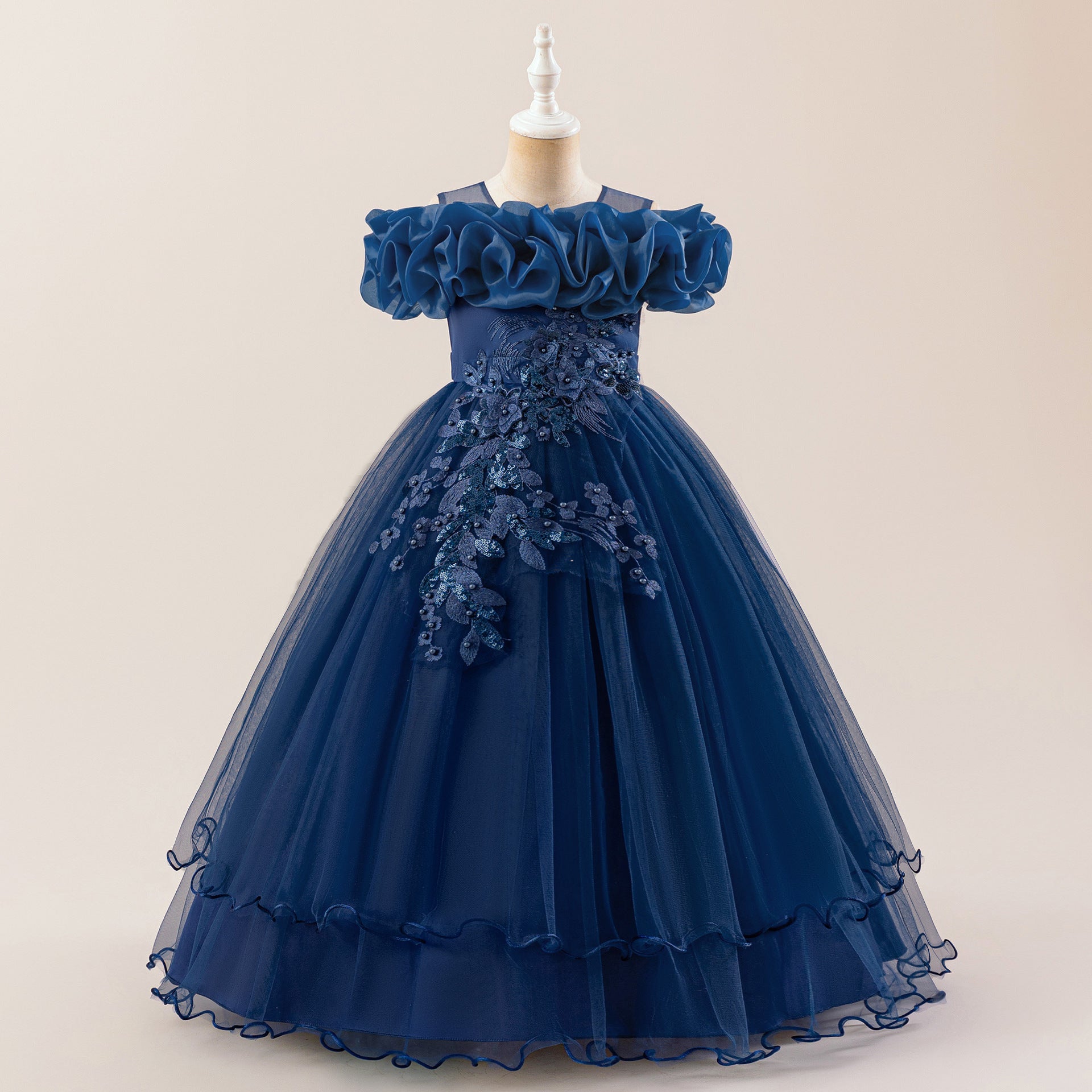 Frocklet Off Shoulder A-line Tulle Princess Dress for Girls | Maxi Flower Girl Gown 25