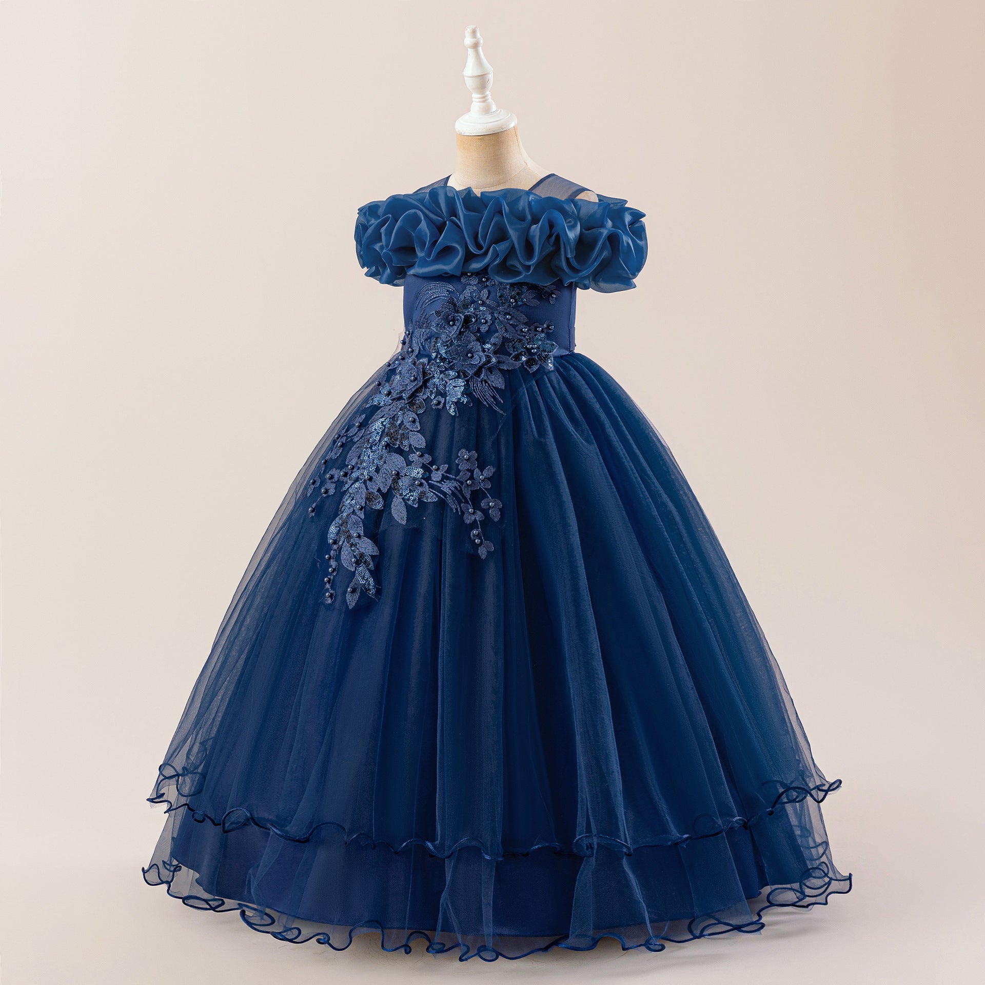 Off Shoulder A-line Tulle Princess Dress for Girls | Maxi Flower Girl Gown