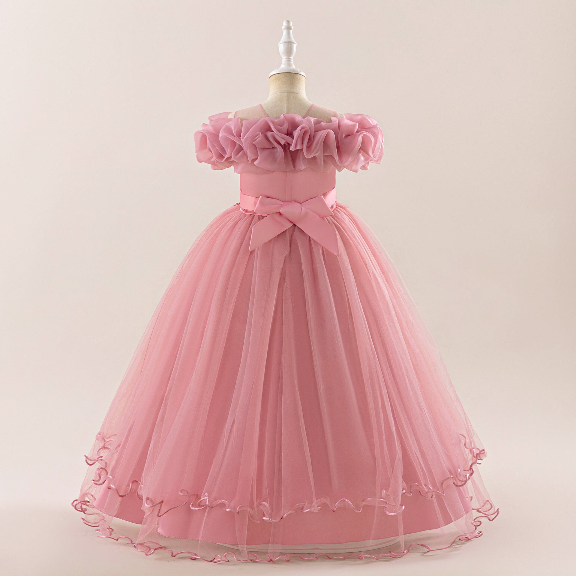 Off Shoulder A-line Tulle Princess Dress for Girls | Maxi Flower Girl Gown