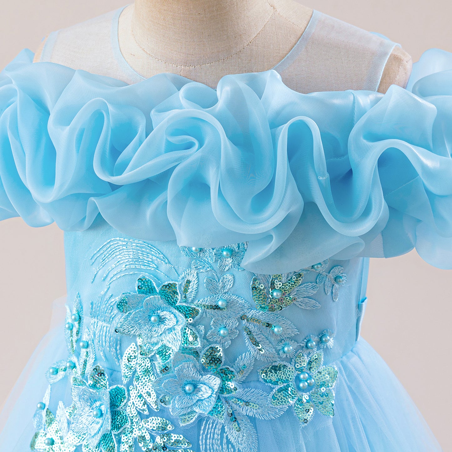 Off Shoulder A-line Tulle Princess Dress for Girls | Maxi Flower Girl Gown