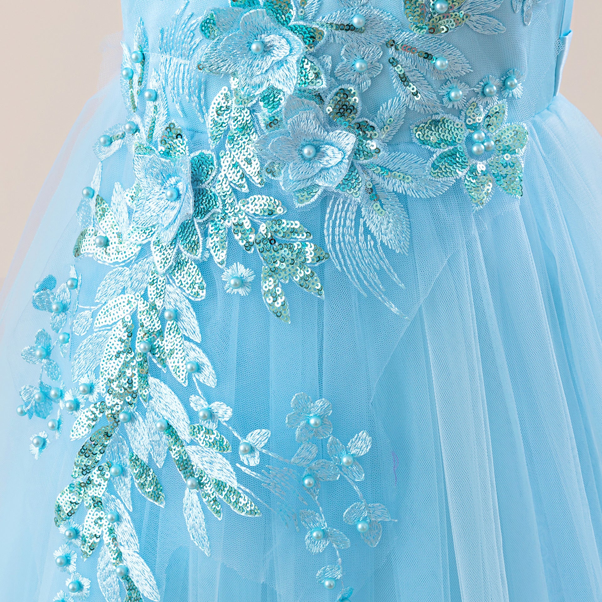 Off Shoulder A-line Tulle Princess Dress for Girls | Maxi Flower Girl Gown