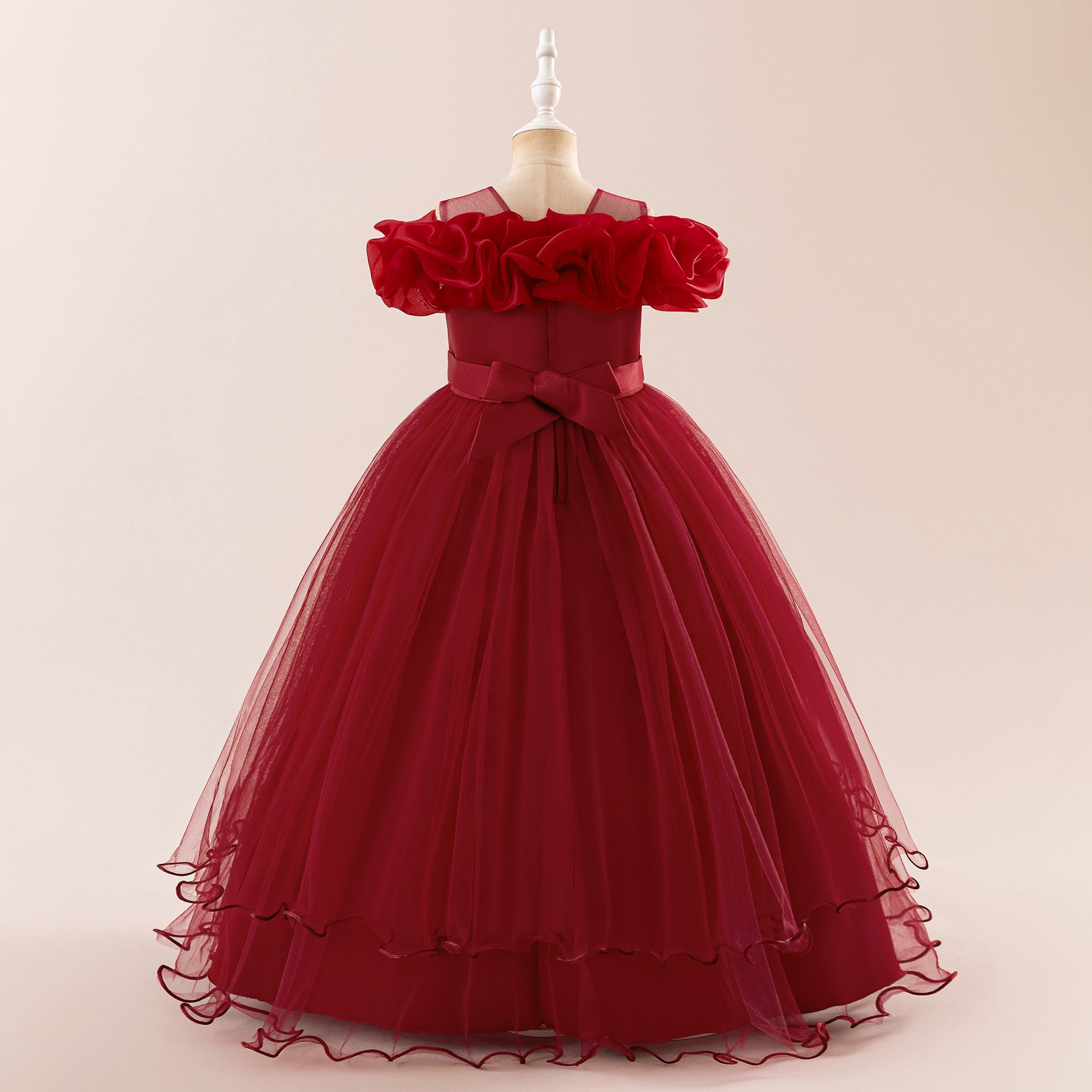Off Shoulder A-line Tulle Princess Dress for Girls | Maxi Flower Girl Gown