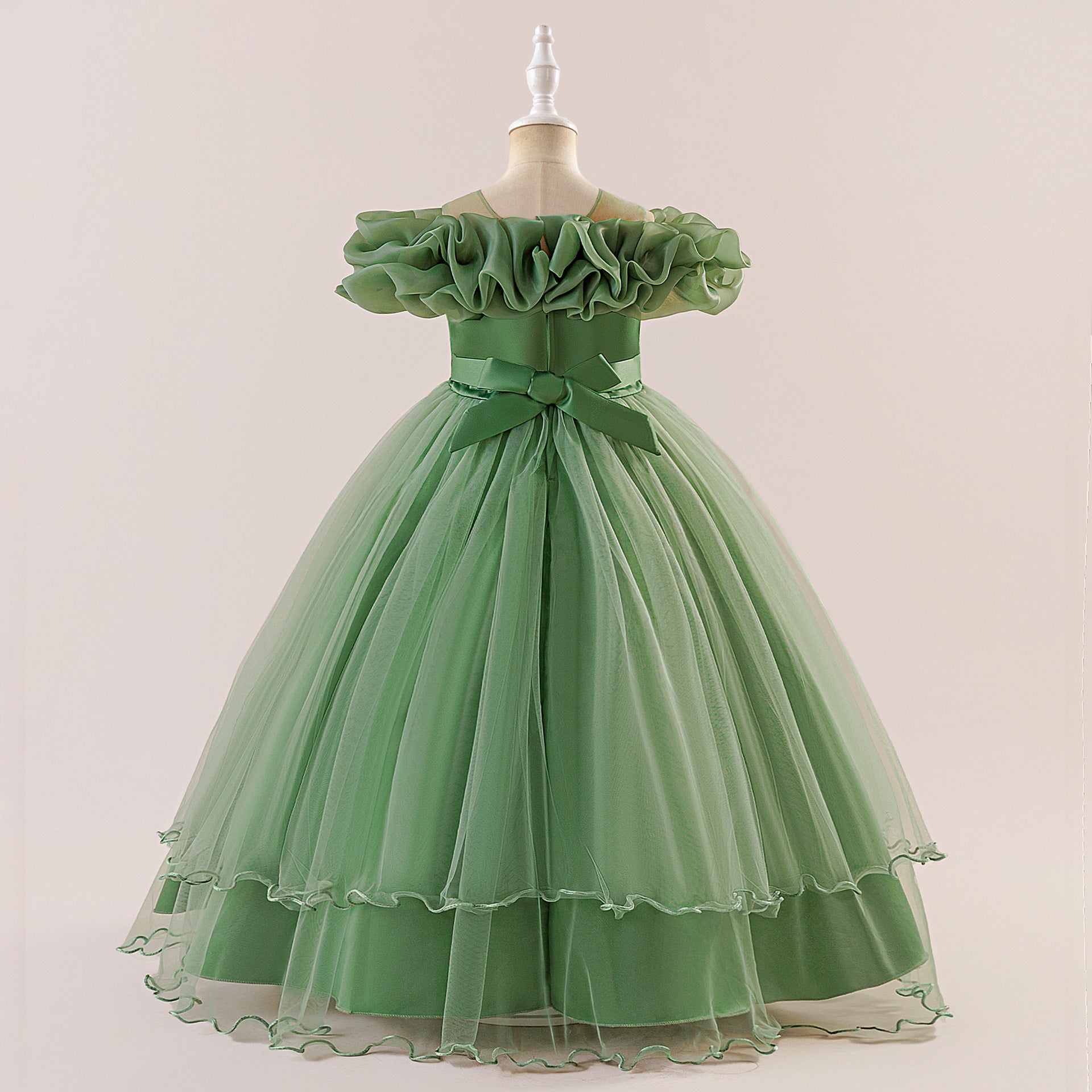 Off Shoulder A-line Tulle Princess Dress for Girls | Maxi Flower Girl Gown