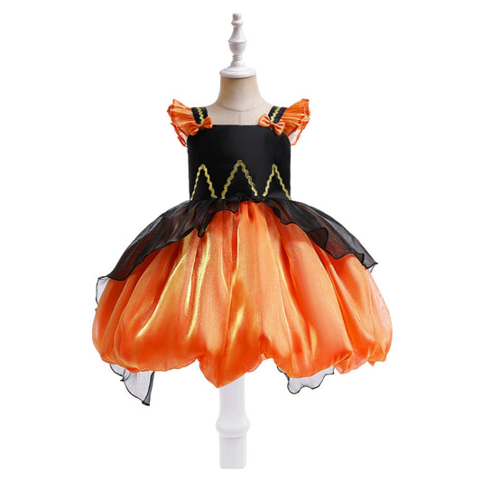 Orange Bowknot Tiered Mesh Princess Dress for Girls | Cute Occasion Wear