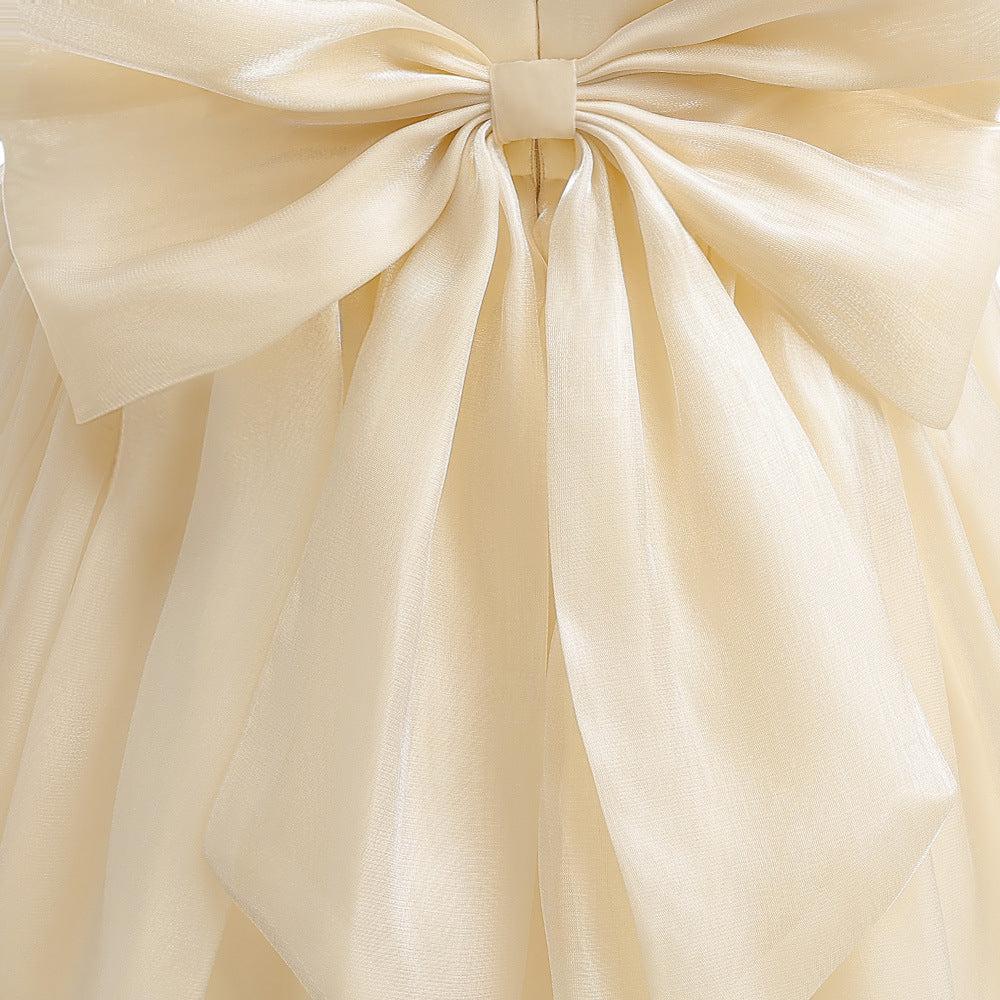 Cute A-line Bowknot Tea-Length Organza Flower Girl Dress for Parties & Weddings
