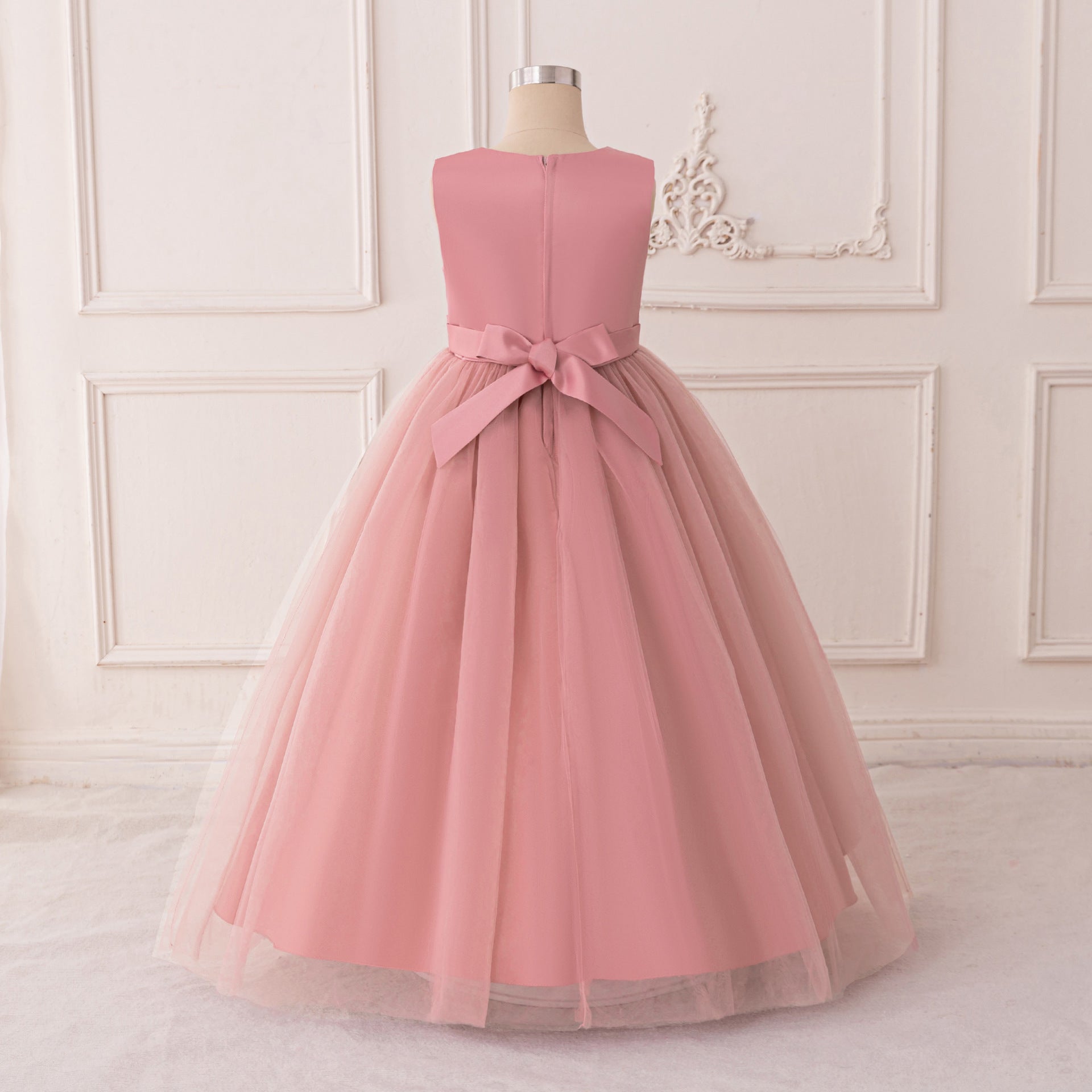 Cute Pink Maxi A-Line Dress for Girls – Applique Tulle Party & Flower Girl Gown