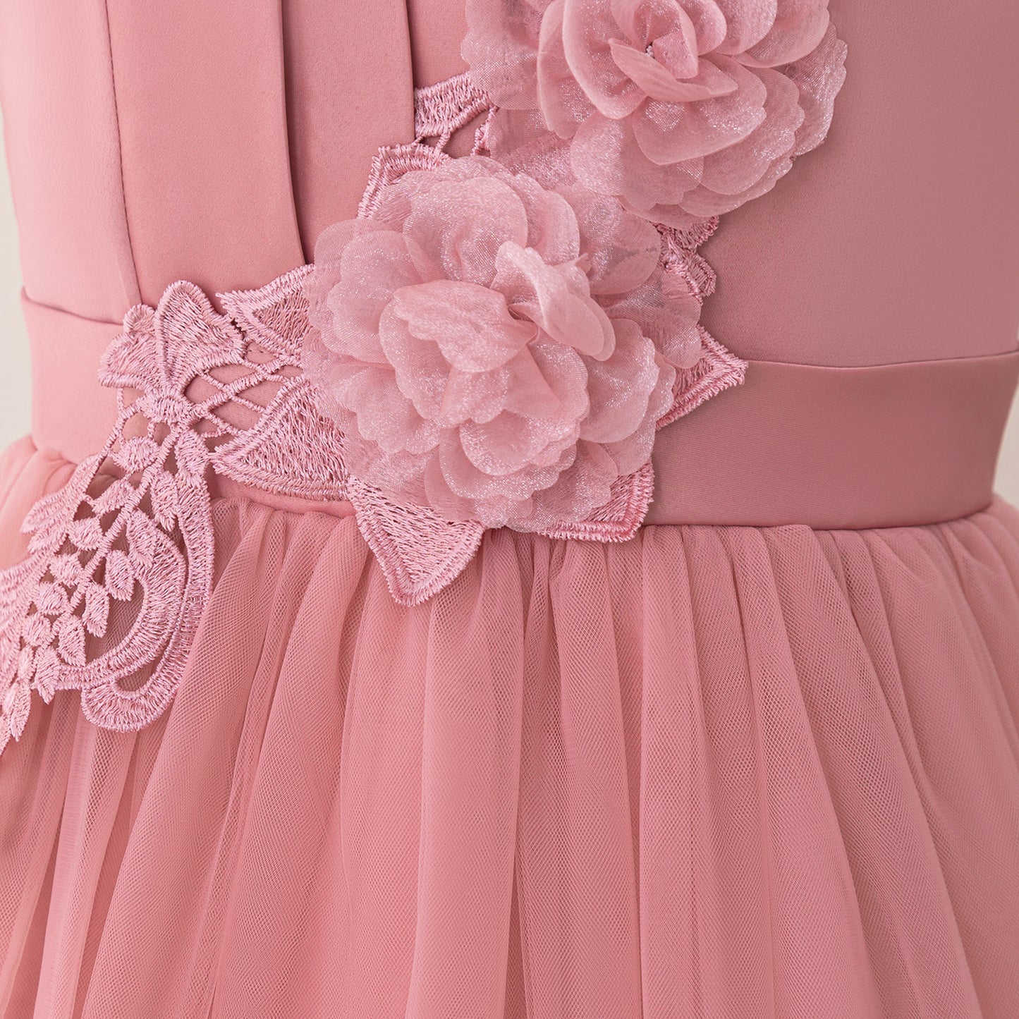 Cute Pink Maxi A-Line Dress for Girls – Applique Tulle Party & Flower Girl Gown
