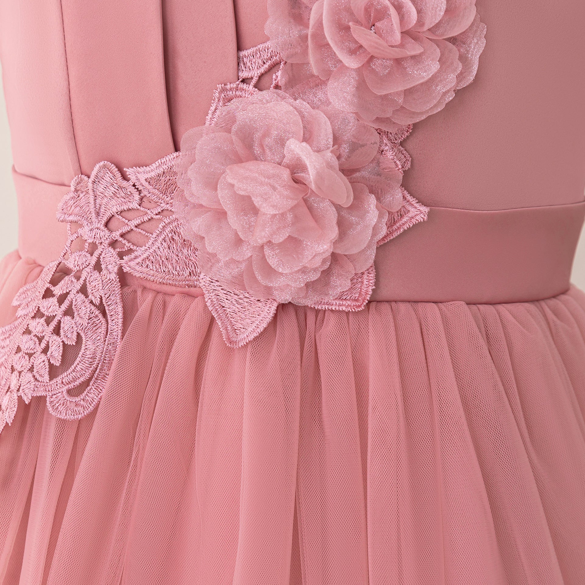 Cute Pink Maxi A-Line Dress for Girls – Applique Tulle Party & Flower Girl Gown