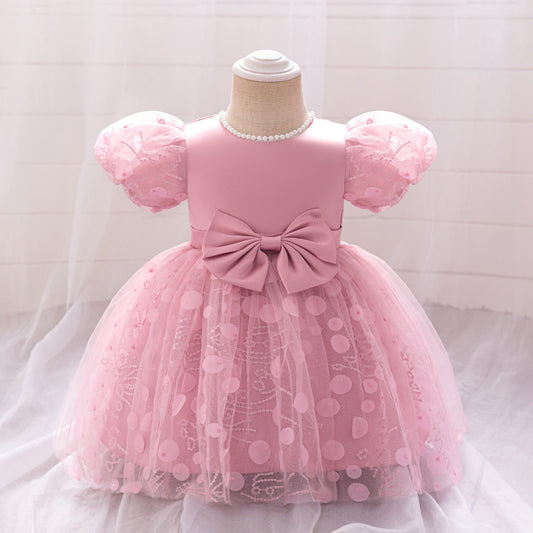 Cute Pink Princess Dress for Girls with Bowknot & Embroidery | Party & Formal Wear
