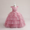 Cute Pink Embroidered Tiered Maxi Dress for Girls
