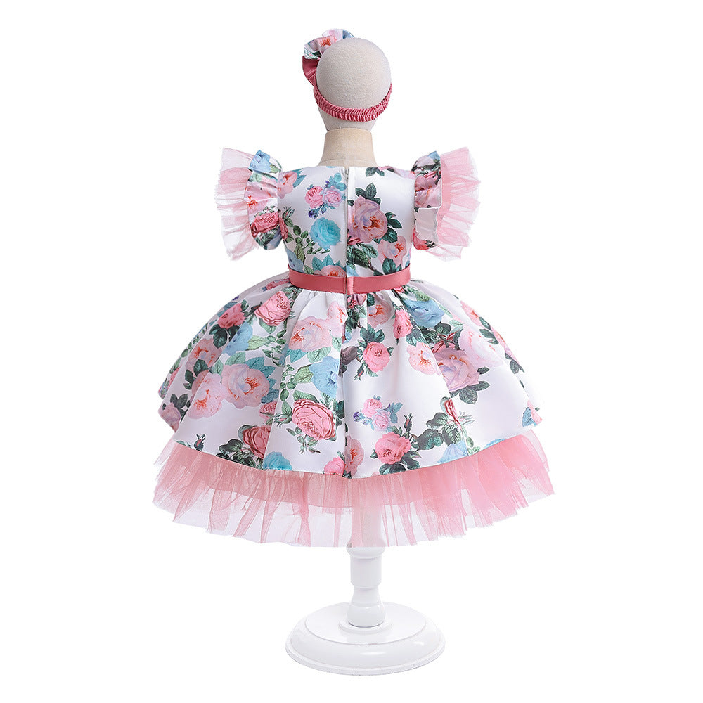 Pink Floral Princess A-Line Dress with Bow for Girls (3-8 Years) | Cute Party & Flower Girl Outfit