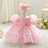 Cute Pink Floral Ball Gown Tulle Princess Dress for Baby Girls