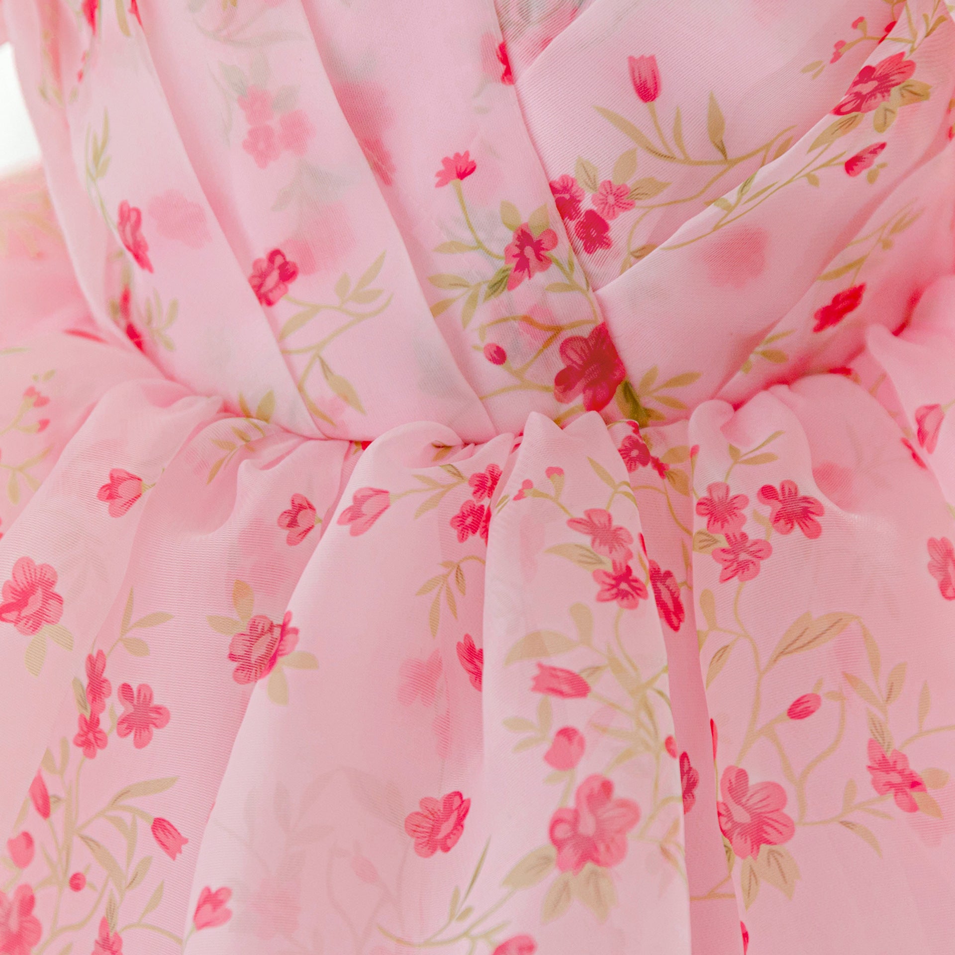 Pink Floral Tulle Princess Ball Gown for Baby Girls – Cute Puff Sleeve Dress