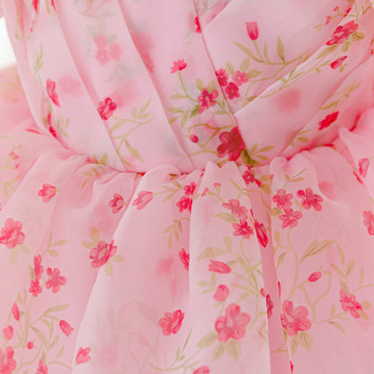 Frocklet Pink Floral Tulle Princess Ball Gown for Baby Girls – Cute Puff Sleeve Dress 8