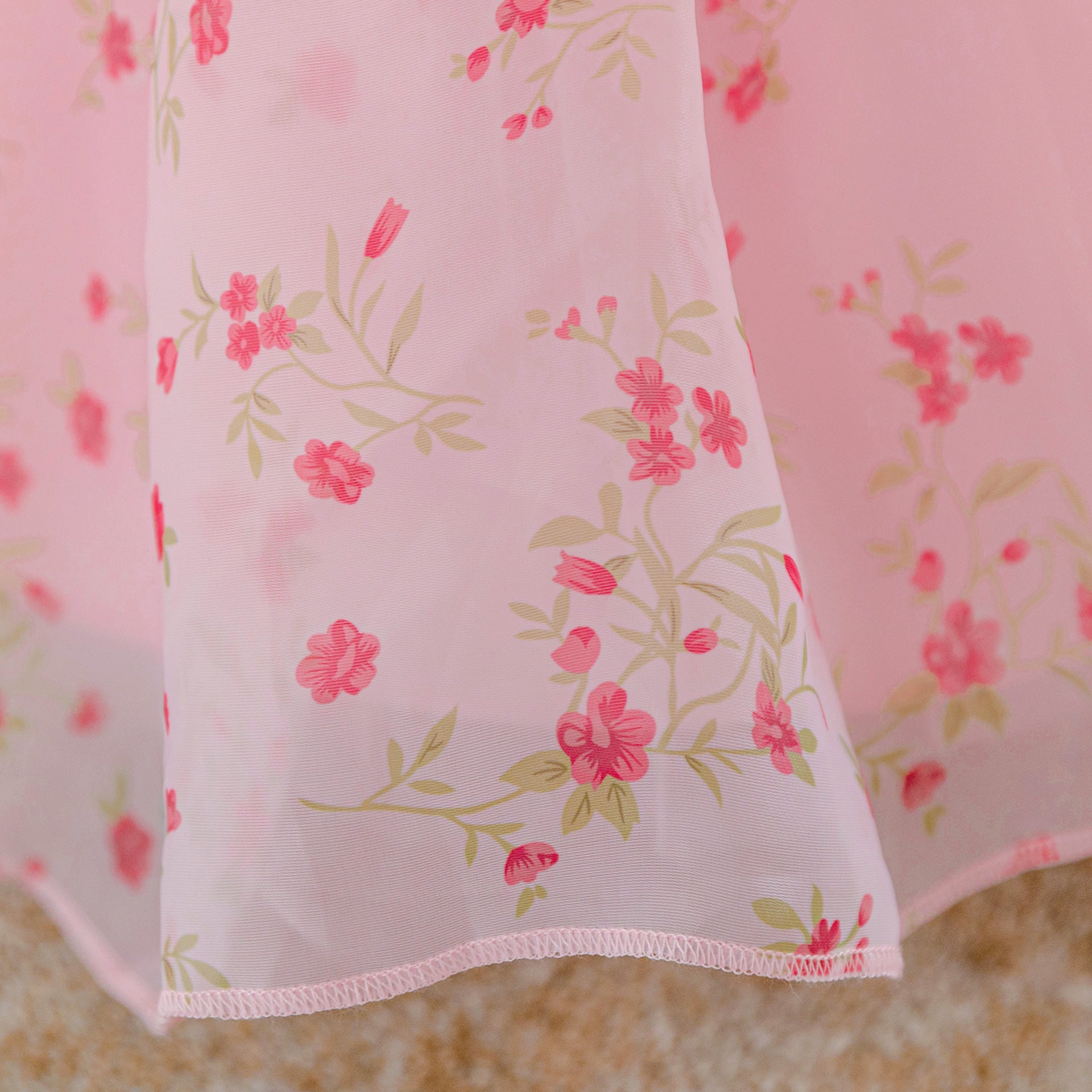 Pink Floral Tulle Princess Ball Gown for Baby Girls – Cute Puff Sleeve Dress