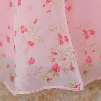 Frocklet Pink Floral Tulle Princess Ball Gown for Baby Girls – Cute Puff Sleeve Dress 9