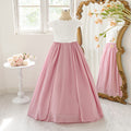 Cute Pink Lace A-Line Maxi Dress for Girls