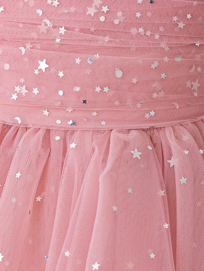 Frocklet Pink Off-Shoulder Sequin Tulle Princess Dress for Girls, Tea Length Party Gown 8
