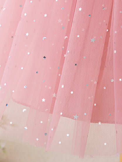 Frocklet Pink Off-Shoulder Sequin Tulle Princess Dress for Girls, Tea Length Party Gown 9